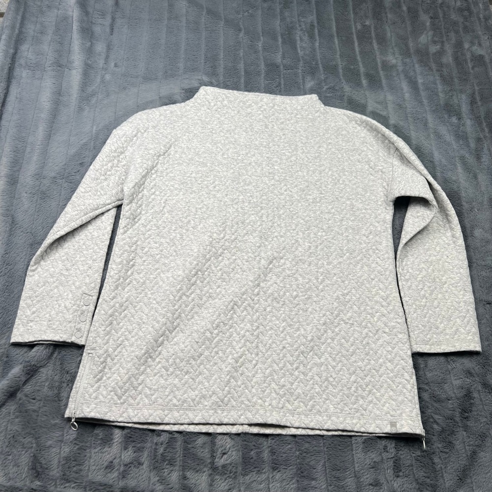 T by Talbots Womens L Grey Quilted Metallic Mock Neck Side Zip Pullover 55012133